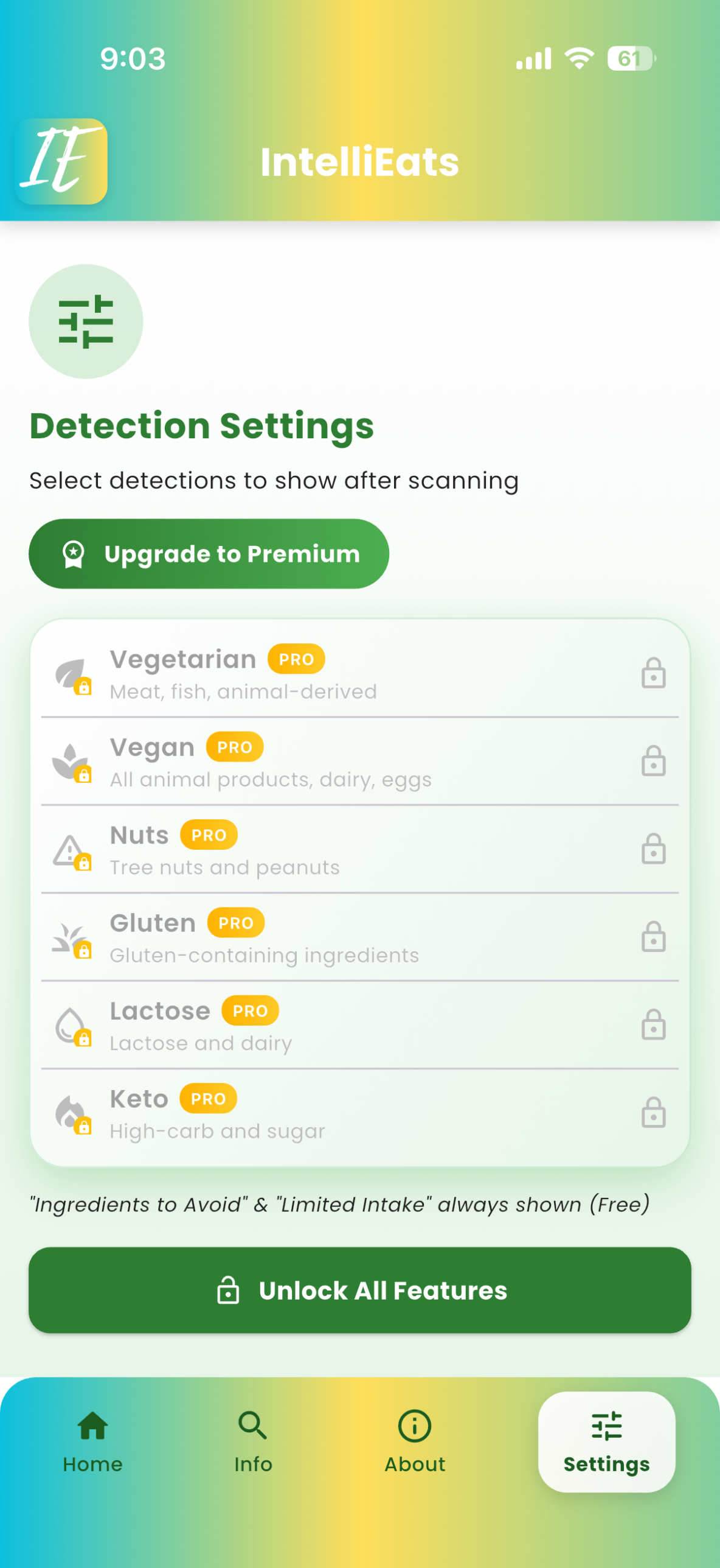 IntelliEats detailed ingredient breakdown screen
